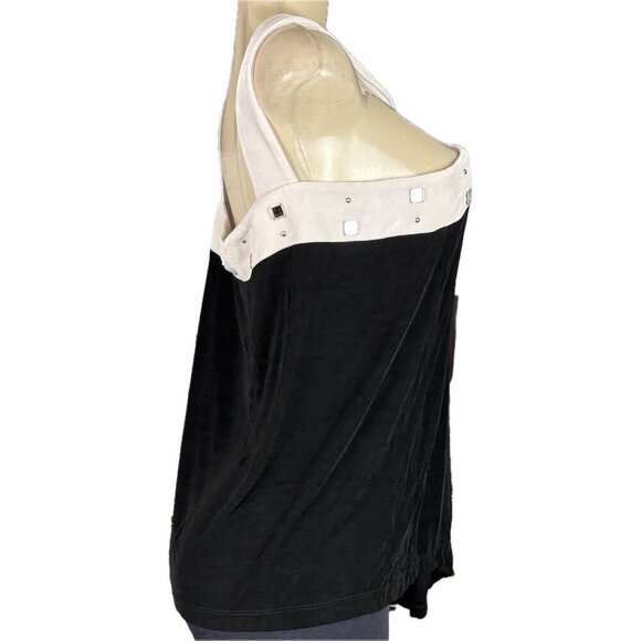 Slinky Brand 3X Black Stud Deta Cream Contrast Acetate Wide Strap Sleeveless Top - Picture 3 of 6